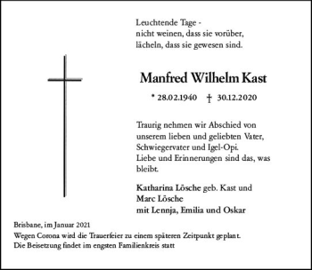 Traueranzeige von Manfred Wilhelm Kast von vrm-trauer