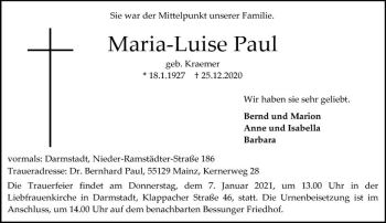 Traueranzeige von Maria-Luise Paul von vrm-trauer