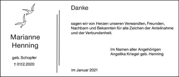 Traueranzeige von Marianne Henning von vrm-trauer