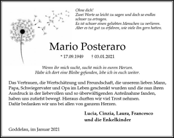 Traueranzeige von Mario Posteraro von vrm-trauer