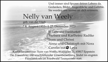 Traueranzeige von Nelly van Weely von vrm-trauer