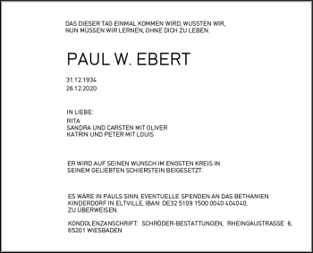 Traueranzeige von Paul W. Ebert von vrm-trauer