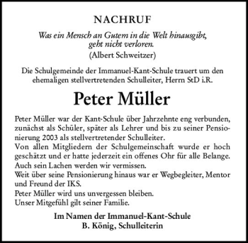 Traueranzeige von Peter Müller von vrm-trauer