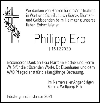 Traueranzeige von Philipp Erb von vrm-trauer
