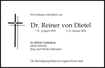 Traueranzeige von Reiner von Dietel von vrm-trauer