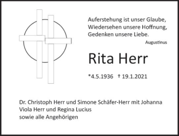 Traueranzeige von Rita Herr von vrm-trauer