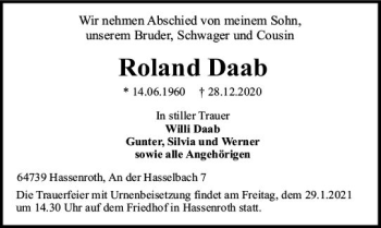 Traueranzeige von Roland Daab von vrm-trauer