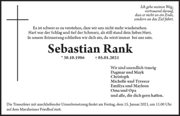 Traueranzeige von Sebastian Rank von vrm-trauer