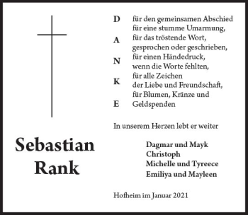 Traueranzeige von Sebastian Rank von vrm-trauer