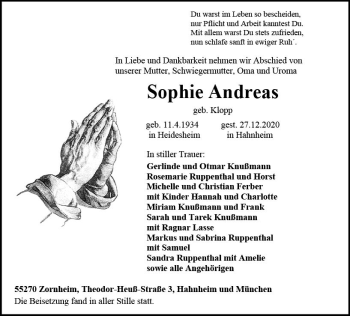 Traueranzeige von Sophie Andreas von vrm-trauer