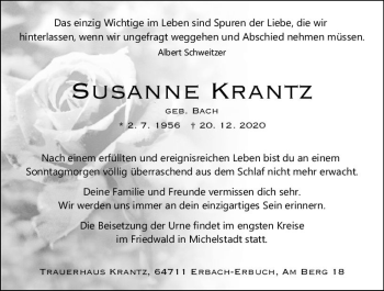 Traueranzeige von Susanne Krantz von vrm-trauer