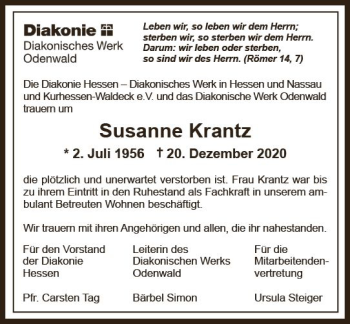 Traueranzeige von Susanne Krantz von vrm-trauer