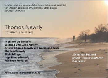 Traueranzeige von Thomas Newrly von vrm-trauer