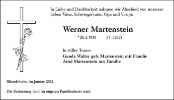 Traueranzeige von Werner Martenstein von vrm-trauer
