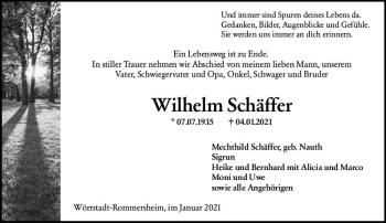 Traueranzeige von Wilhelm Schäffer von vrm-trauer