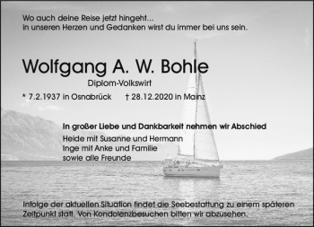 Traueranzeige von Wolfgang A.W. Bohle von vrm-trauer