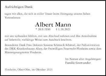 Traueranzeige von Albert Mann von vrm-trauer
