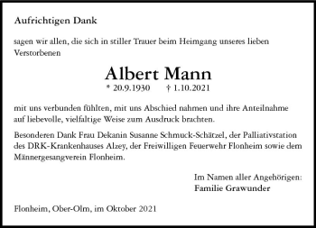Traueranzeige von Albert Mann von vrm-trauer