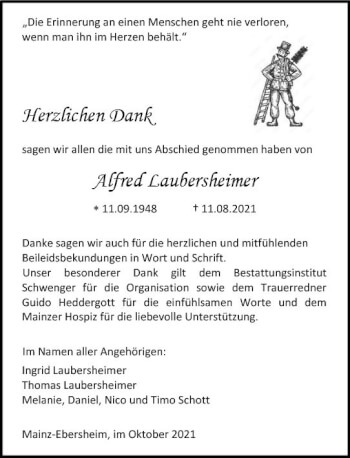 Traueranzeige von Alfred Laubersheimer von vrm-trauer