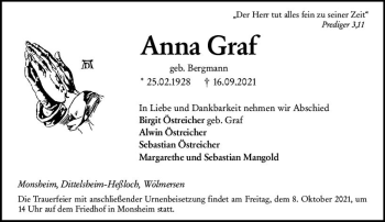 Traueranzeige von Anna Graf von vrm-trauer