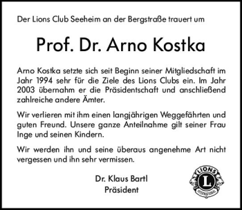 Traueranzeige von Arno Kostka von vrm-trauer