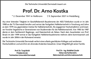 Traueranzeige von Arno Kostka von vrm-trauer