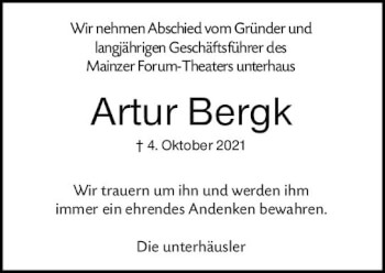 Traueranzeige von Artur Bergk von vrm-trauer