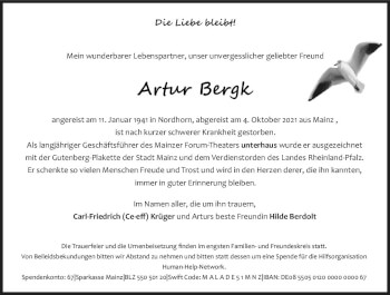 Traueranzeige von Artur Bergk von vrm-trauer