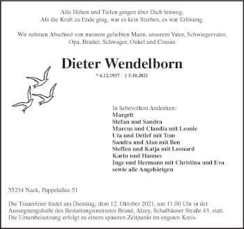 Traueranzeige von Dieter Wendelborn von vrm-trauer