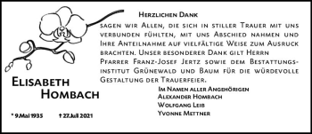 Traueranzeige von Elisabeth Hombach von vrm-trauer