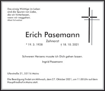Traueranzeige von Erich Pasemann von vrm-trauer