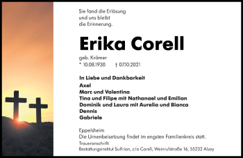 Traueranzeige von Erika Corell von vrm-trauer