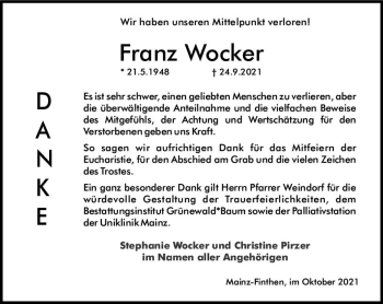 Traueranzeige von Franz Wocker von vrm-trauer