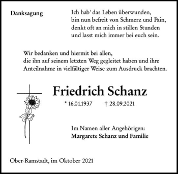 Traueranzeige von Friedrich Schanz von vrm-trauer