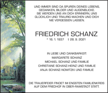 Traueranzeige von Friedrich Schanz von vrm-trauer