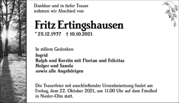 Traueranzeige von Fritz Ertingshausen von vrm-trauer