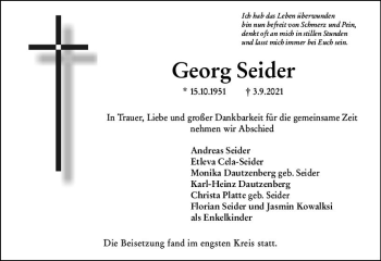 Traueranzeige von Georg Seider von vrm-trauer