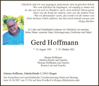 Traueranzeige von Gerd Hoffmann von vrm-trauer