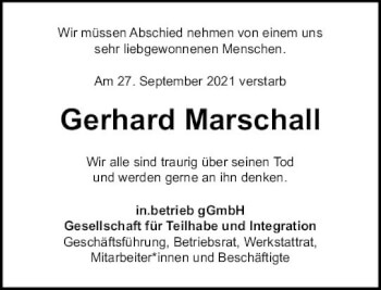 Traueranzeige von Gerhard Marschall von vrm-trauer