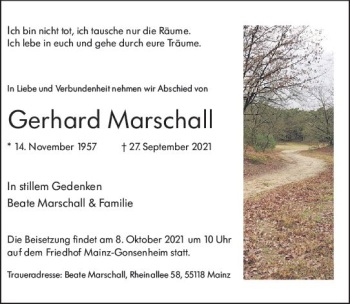 Traueranzeige von Gerhard Marschall von vrm-trauer