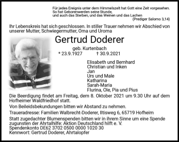 Traueranzeige von Gertrud Doderer von vrm-trauer