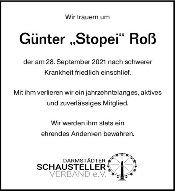 Traueranzeige von Günter Roß von vrm-trauer