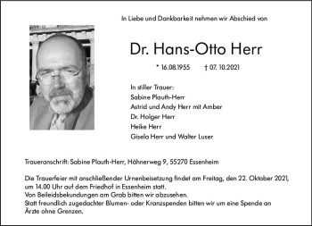 Traueranzeige von Hans-Otto Herr von vrm-trauer