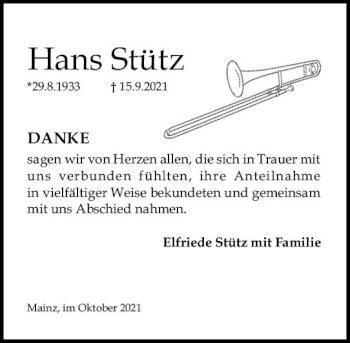 Traueranzeige von Hans Stütz von vrm-trauer