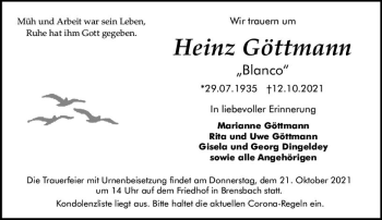 Traueranzeige von Heinz Göttmann von vrm-trauer