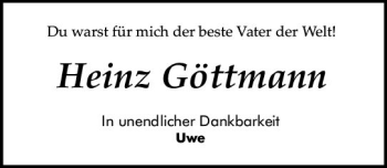 Traueranzeige von Heinz Göttmann von vrm-trauer