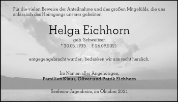 Traueranzeige von Helga Eichhorn von vrm-trauer