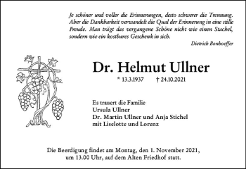 Traueranzeige von Helmut Ullner von vrm-trauer