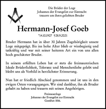 Traueranzeige von Hermann-Josef Goeb von vrm-trauer