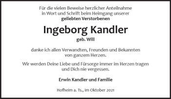 Traueranzeige von Ingeborg Kandler von vrm-trauer